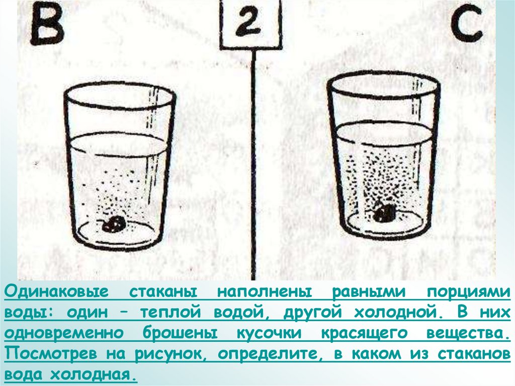 Четыре одинаковых стакана заполнили разными жидкостями