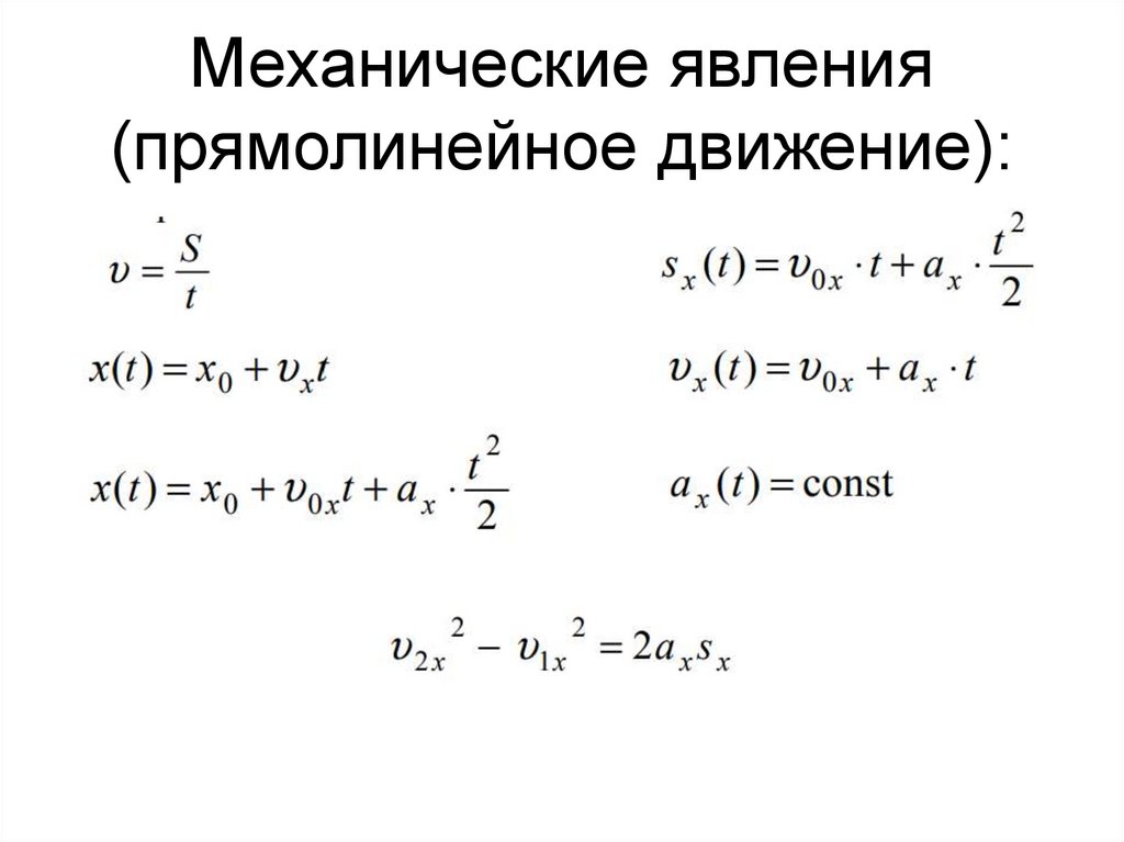 Механические явления (прямолинейное движение):