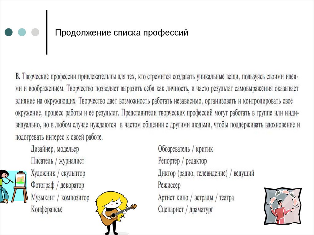 Продолжение списка профессий