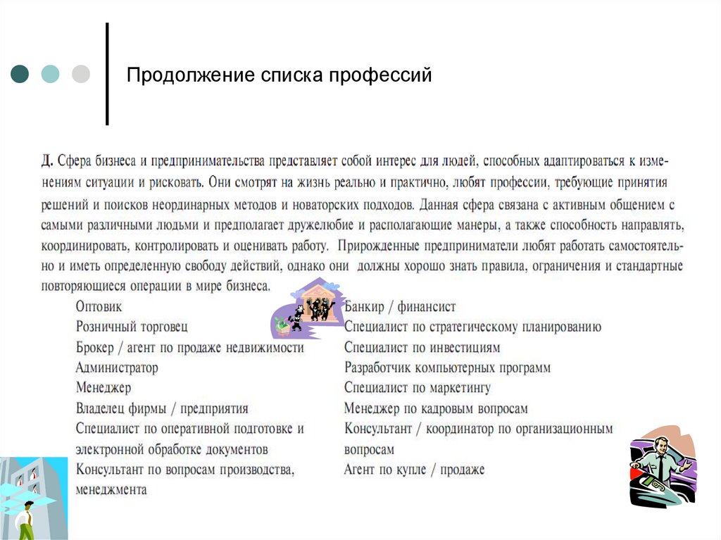 Продолжение списка профессий