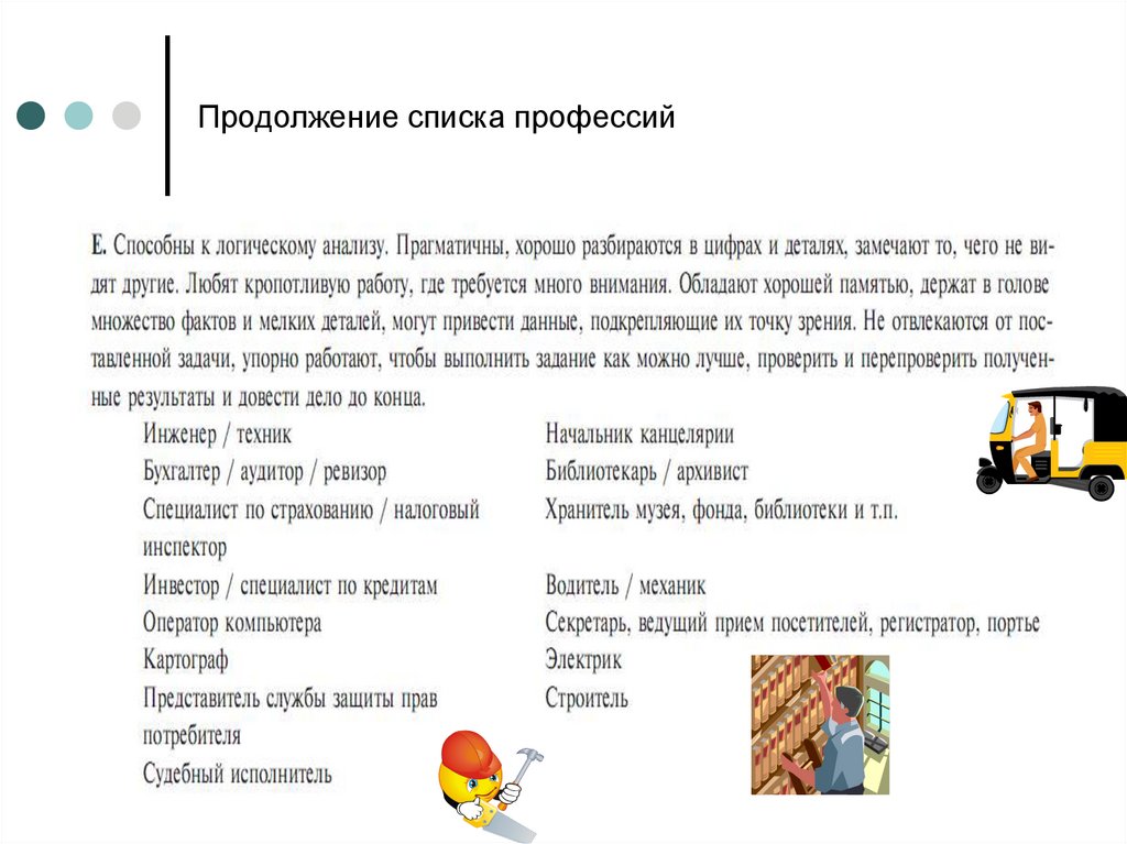 Продолжение списка профессий