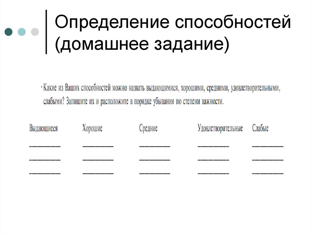 Определение способностей (домашнее задание)