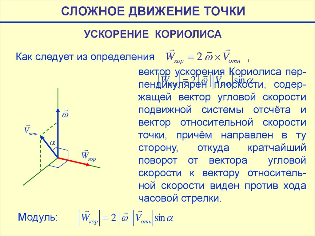Сложное движение точки ускорение кориолиса - презентация онлайн