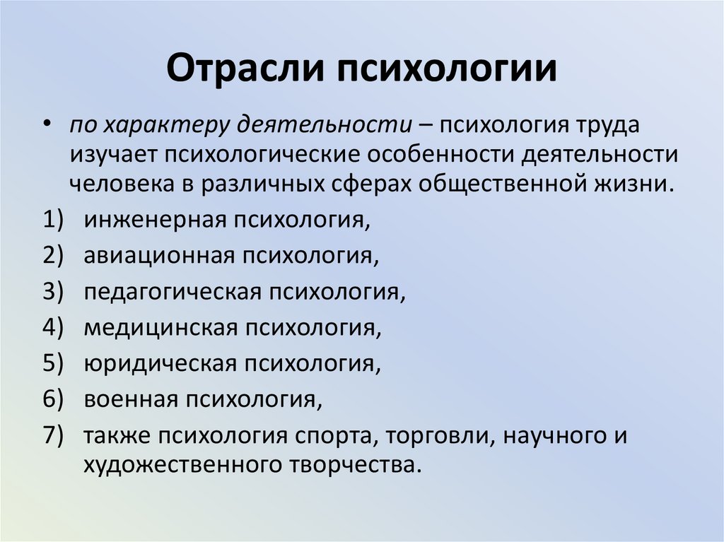 Отрасли психологии