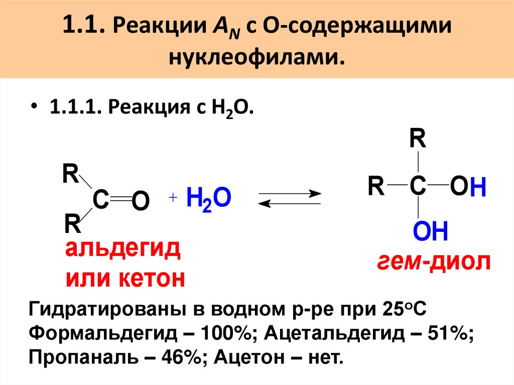 1.1. Реакции AN с О-содержащими нуклеофилами.