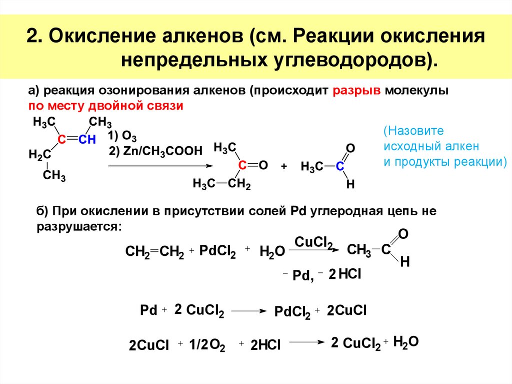 2. Окисление алкенов (см. Реакции окисления непредельных углеводородов).