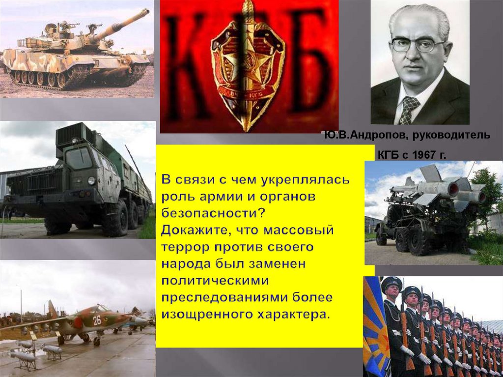 В связи с чем укреплялась роль армии и органов безопасности? Докажите, что массовый террор против своего народа был заменен