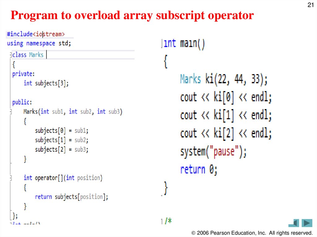 Program to overload array subscript operator