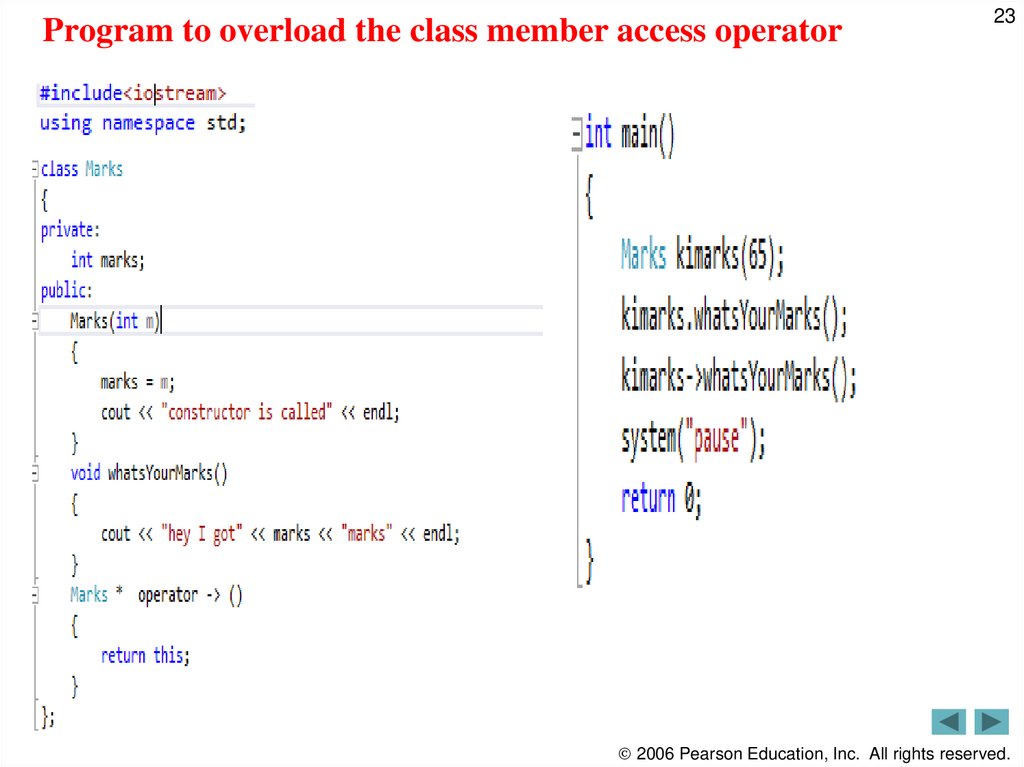 Program to overload the class member access operator