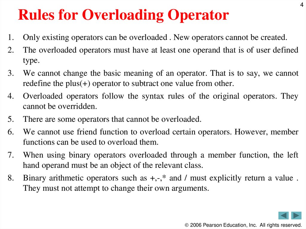 Rules for Overloading Operator