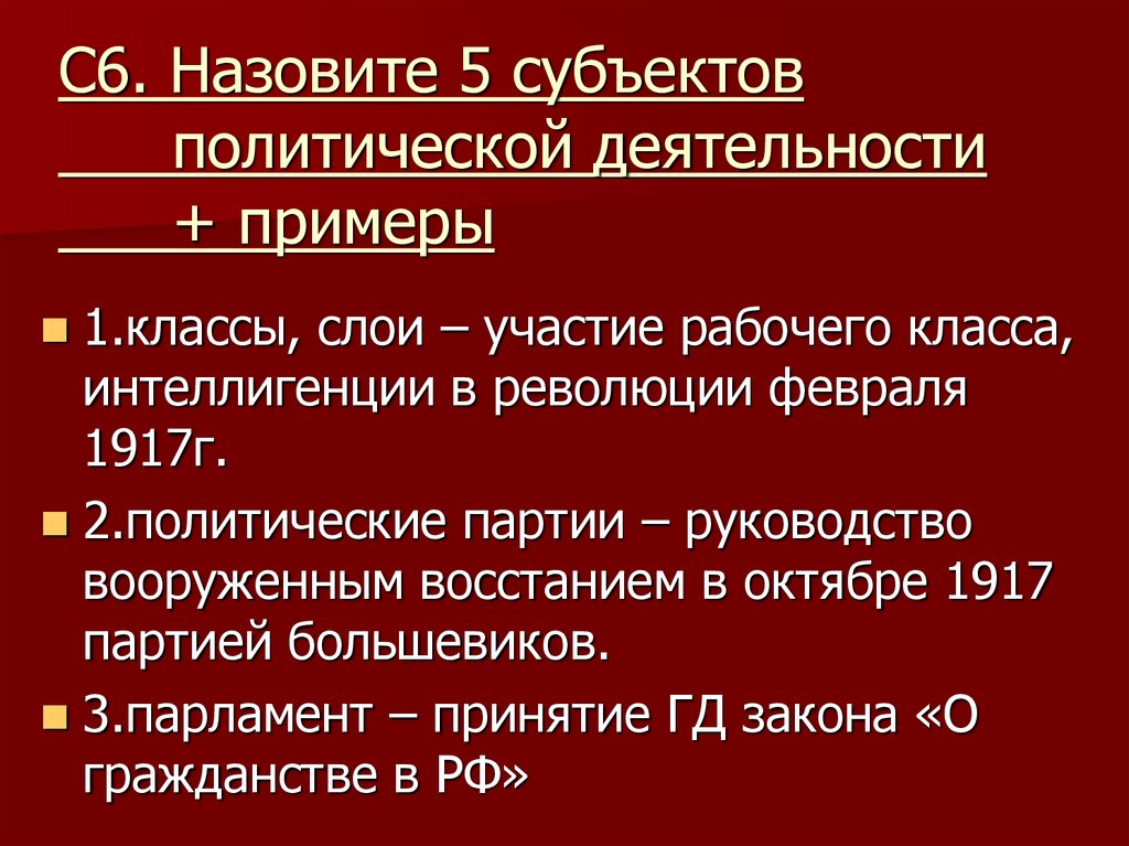 Субъекты политической партии