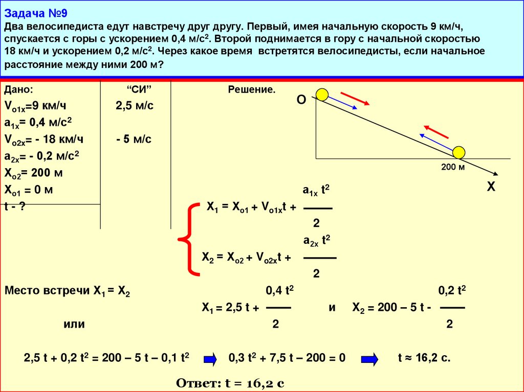 Два велосипедиста равномерно движутся 40 30. Направление начальной скорости как найти. Задачи с ускорением и с начальной скоростью. Задачи по равноускоренному движению. Ускорение равноускоренное движение решение задач.