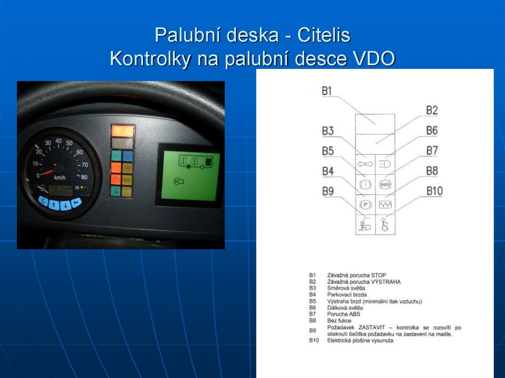 Palubní deska - Citelis Kontrolky na palubní desce VDO