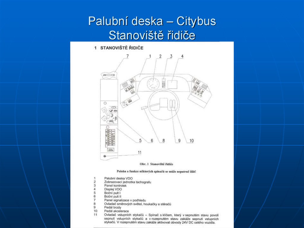 Palubní deska – Citybus Stanoviště řidiče