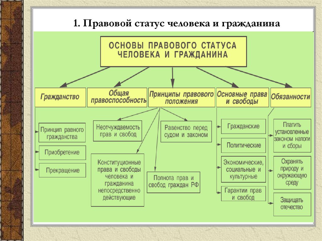 Группа прав человека таблица. Элементы правового статуса человека в РФ.