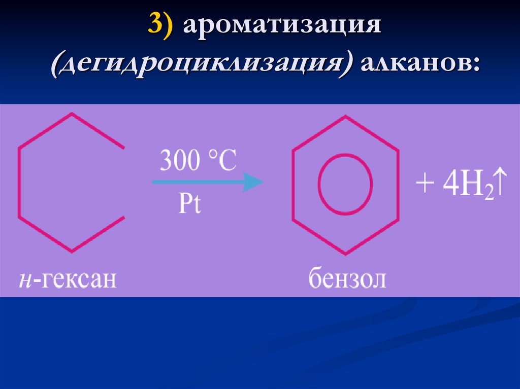 3) ароматизация (дегидроциклизация) алканов: