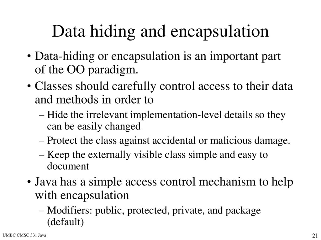 Data hiding and encapsulation