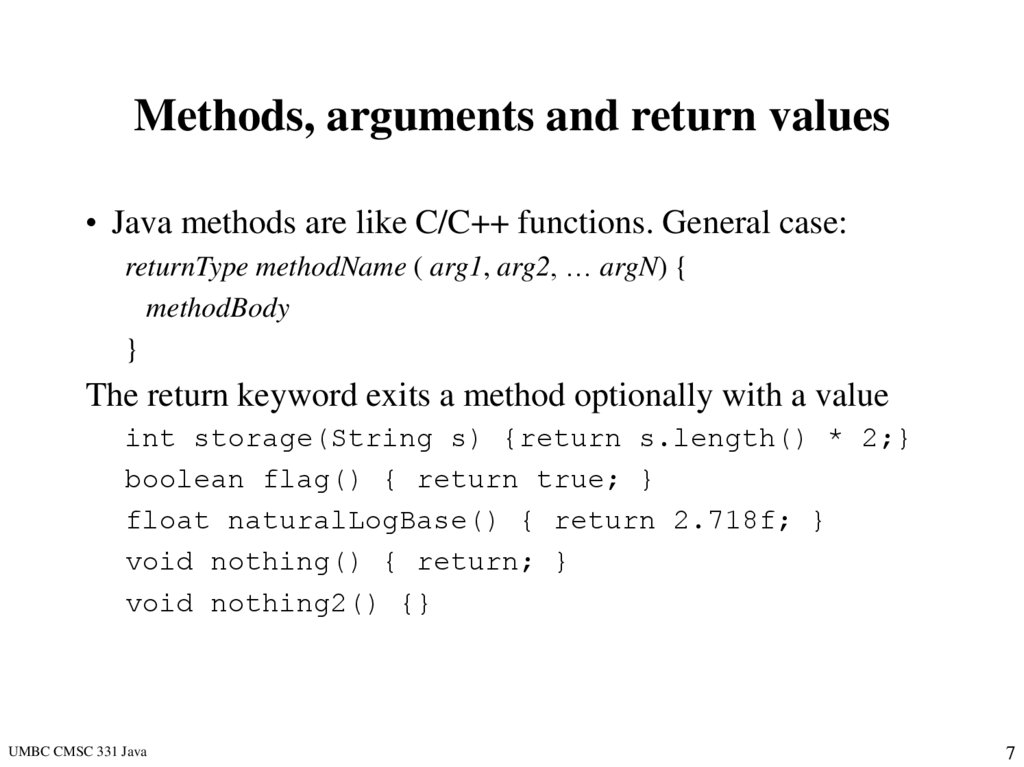 Methods, arguments and return values