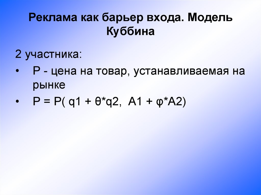 Реклама как барьер входа. Модель Куббина