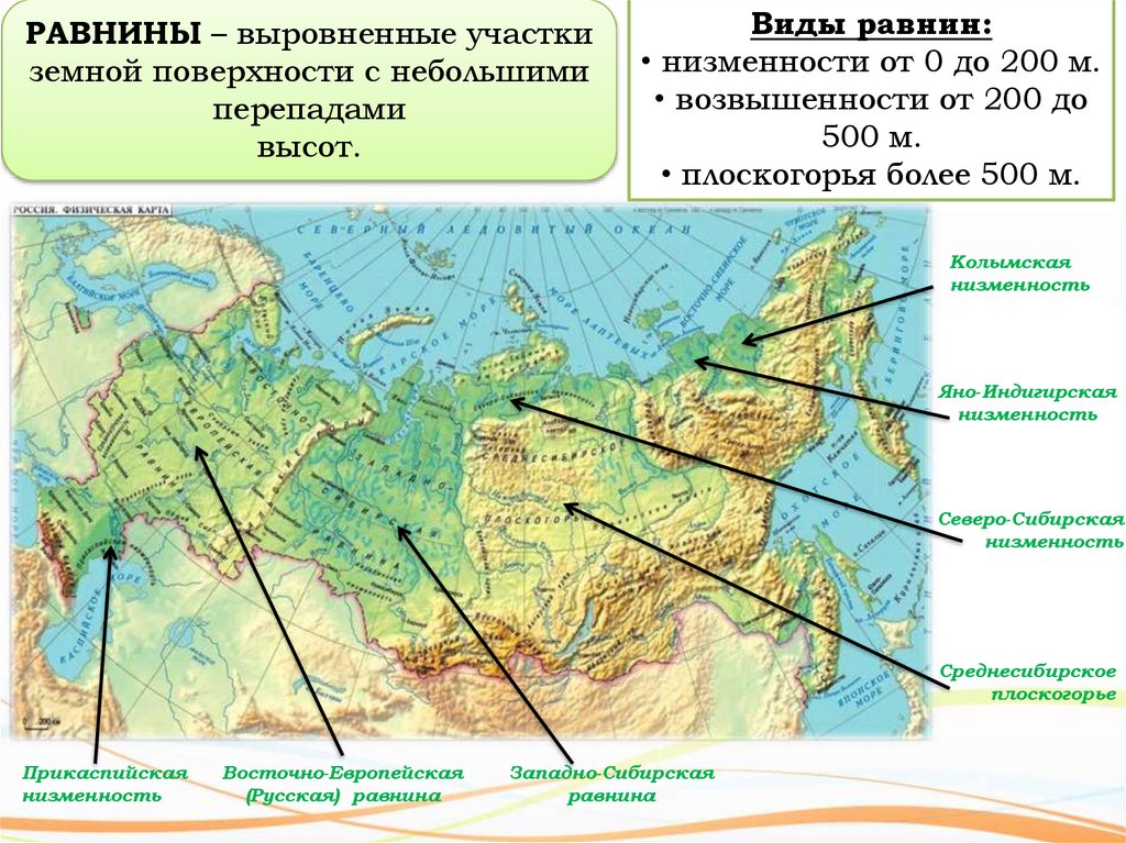 Карта россии горы реки равнины моря