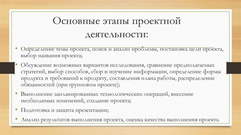 Основные этапы проектной деятельности:
