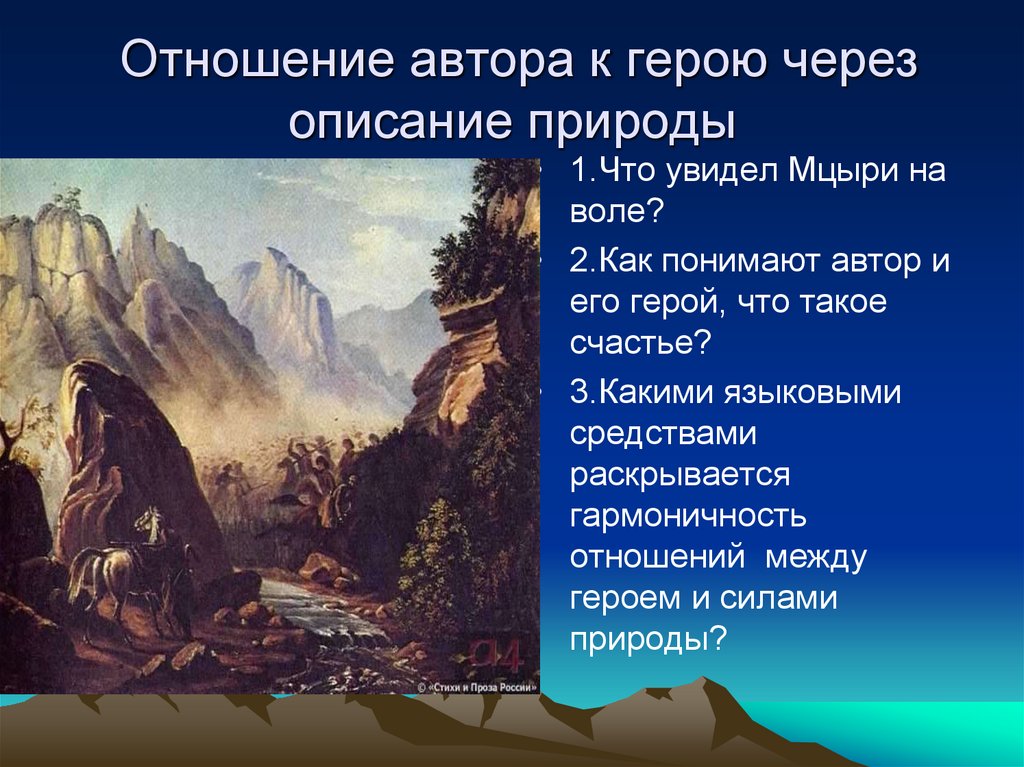 Авторское отношение к герою Мцыри. Лермонтов м.ю. "Мцыри". Описание природы в Мцыри.