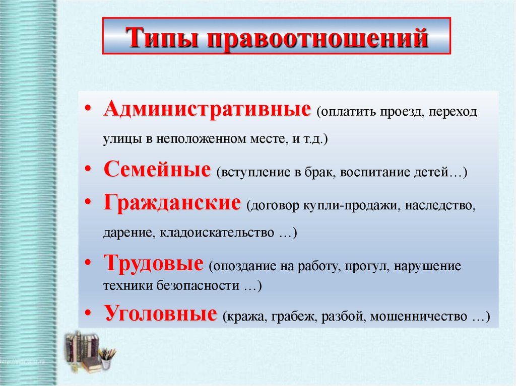 Типы правоотношений