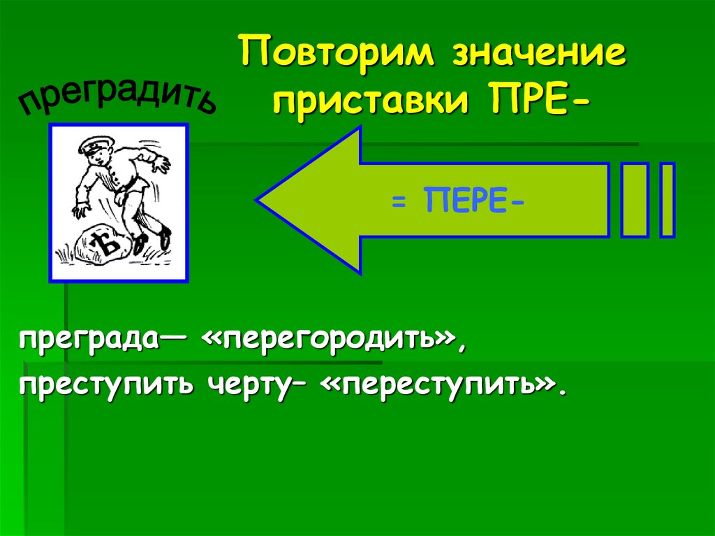 Повторено это значит. Преграда значение приставки. Значение приставки пере. Препятствие почему приставка пре. Приставки пре и при.