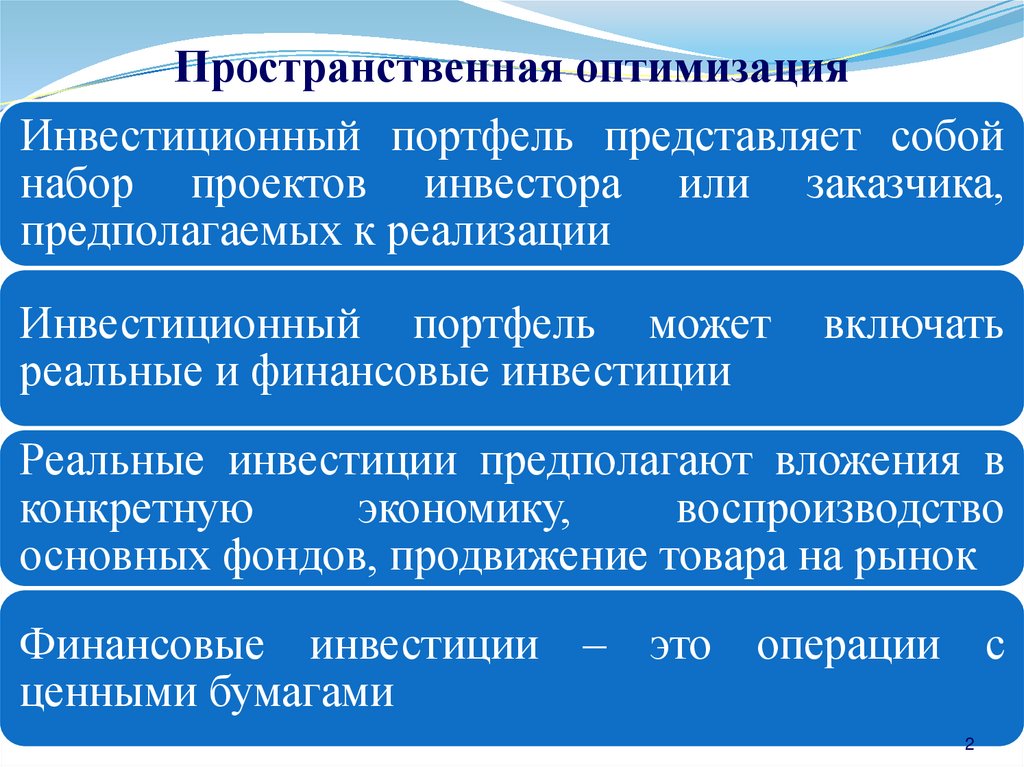 Пространственная оптимизация инвестиционных проектов