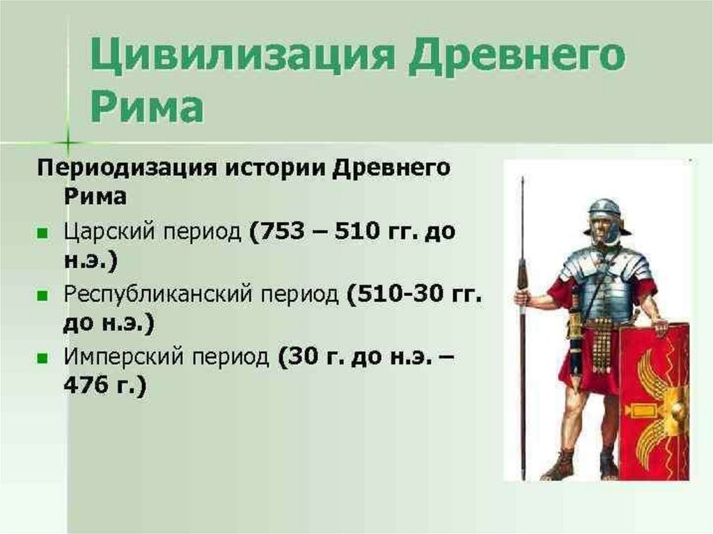 История римской цивилизации. Периодизация римской истории. Римская цивилизация. Древнеримская цивилизация. Периодизация истории древнего Рима.