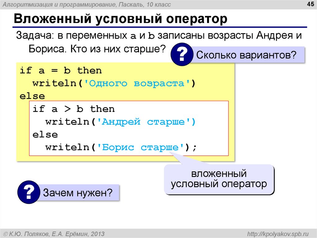 Вложенные условные операторы