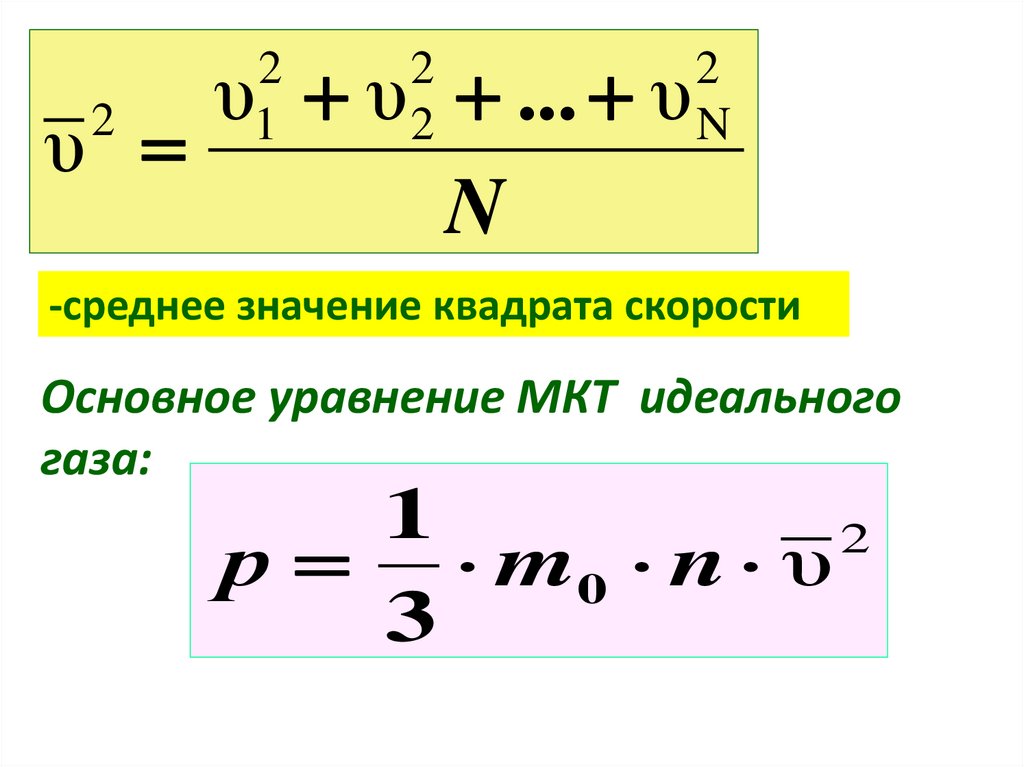 Основное уравнение мкт вывод. Формула квадратов скоростей. Основное уравнение МКТ. Основное уравнение молекулярно-кинетической теории идеального газа. Основное уравнение МКТ через скорость.