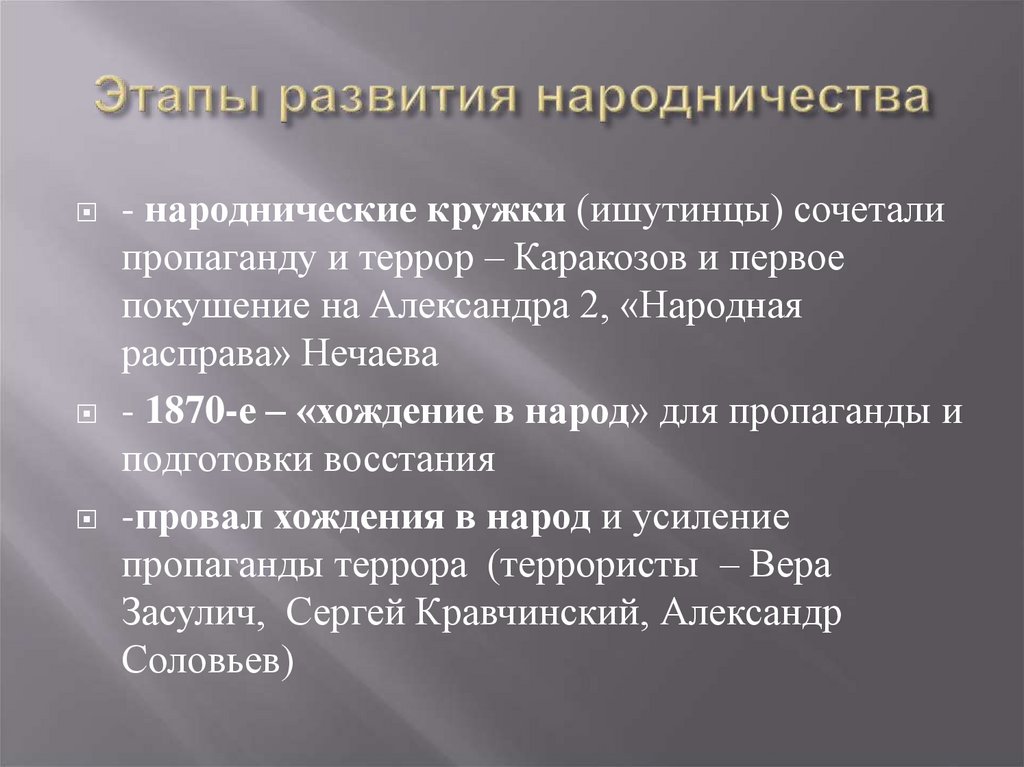 Проект террор народников цели результаты отношение современников