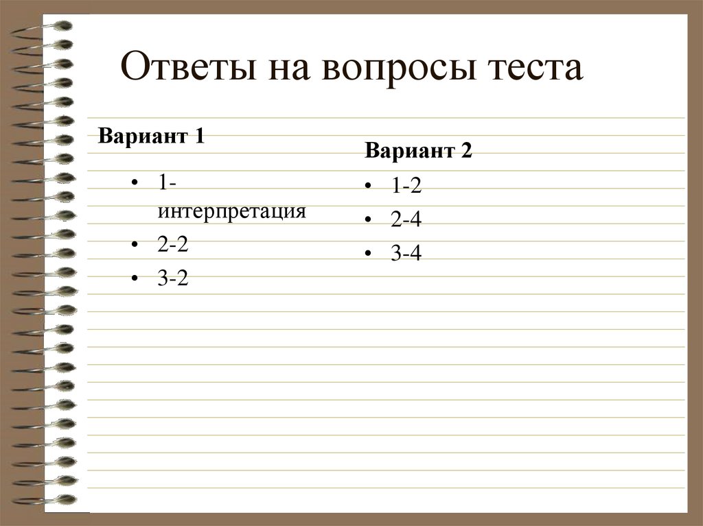 Ответы на вопросы теста