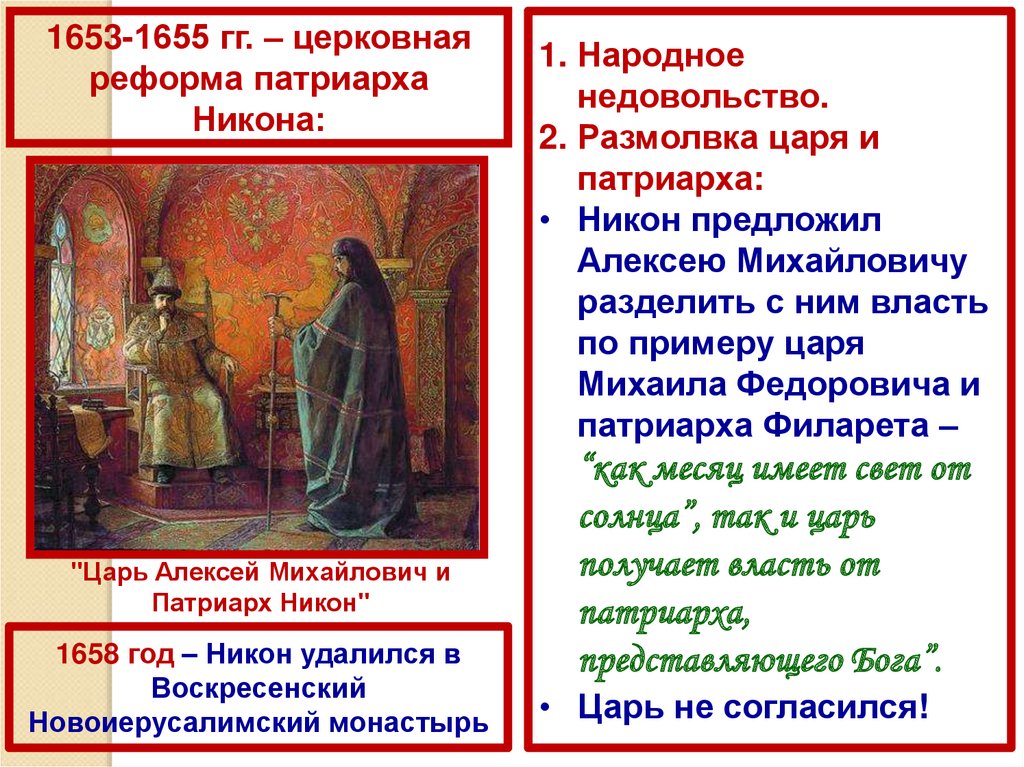 В каком году была реформа никона. Милорадович суд над Патриархом Никоном.