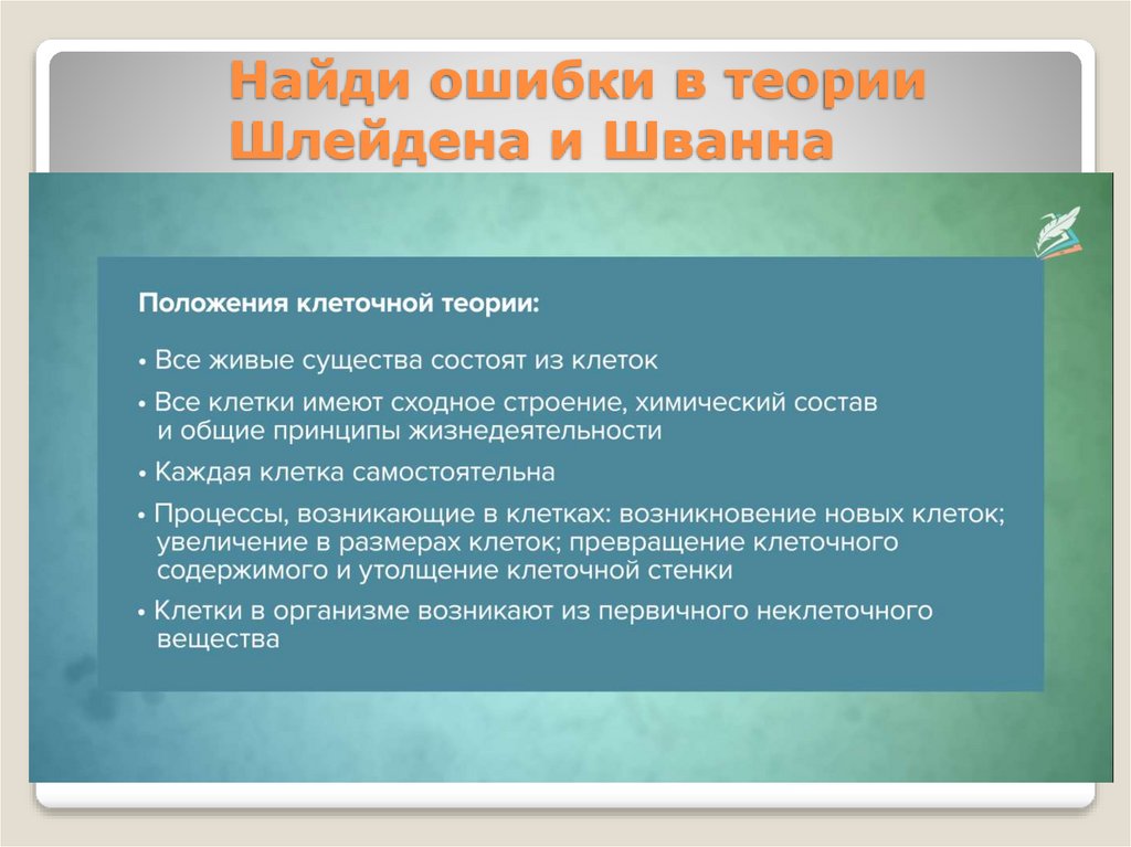 Найди ошибки в теории Шлейдена и Шванна