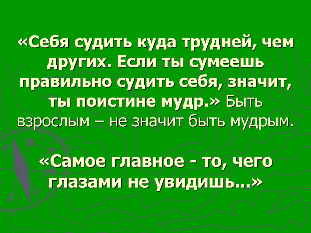 «Себя судить куда трудней, чем других. Если ты сумеешь правильно судить себя, значит, ты поистине мудр.» Быть взрослым – не