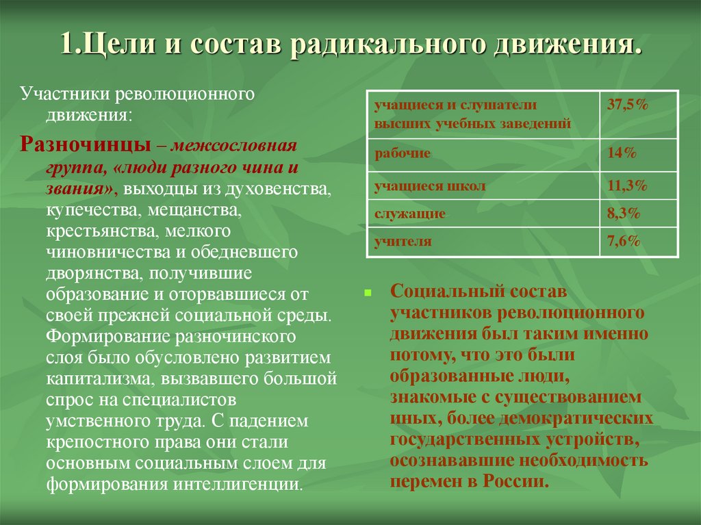 Радикальное движение молодежи 1870. Цели радикального движения. Состав радикального движения. Цели и задачи радикального движения. Участники радикального движения.