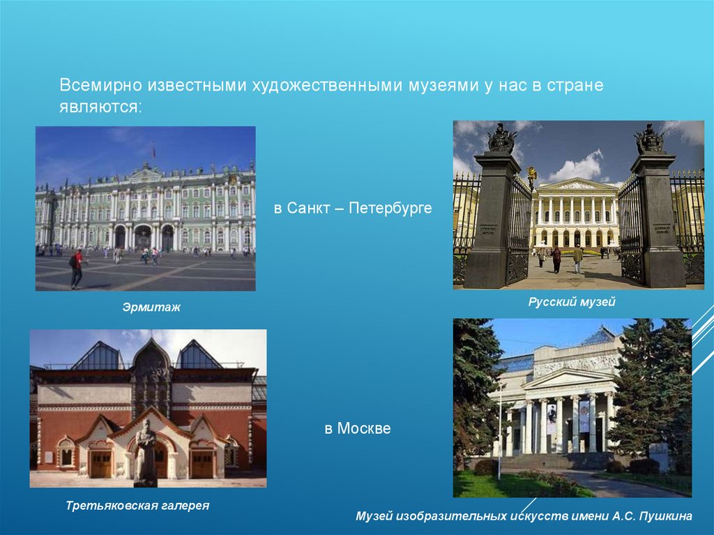 Какой город всемирно известен. Презентация музей. Художественные музеи России названия. Название музеев. Название художественных музеев.