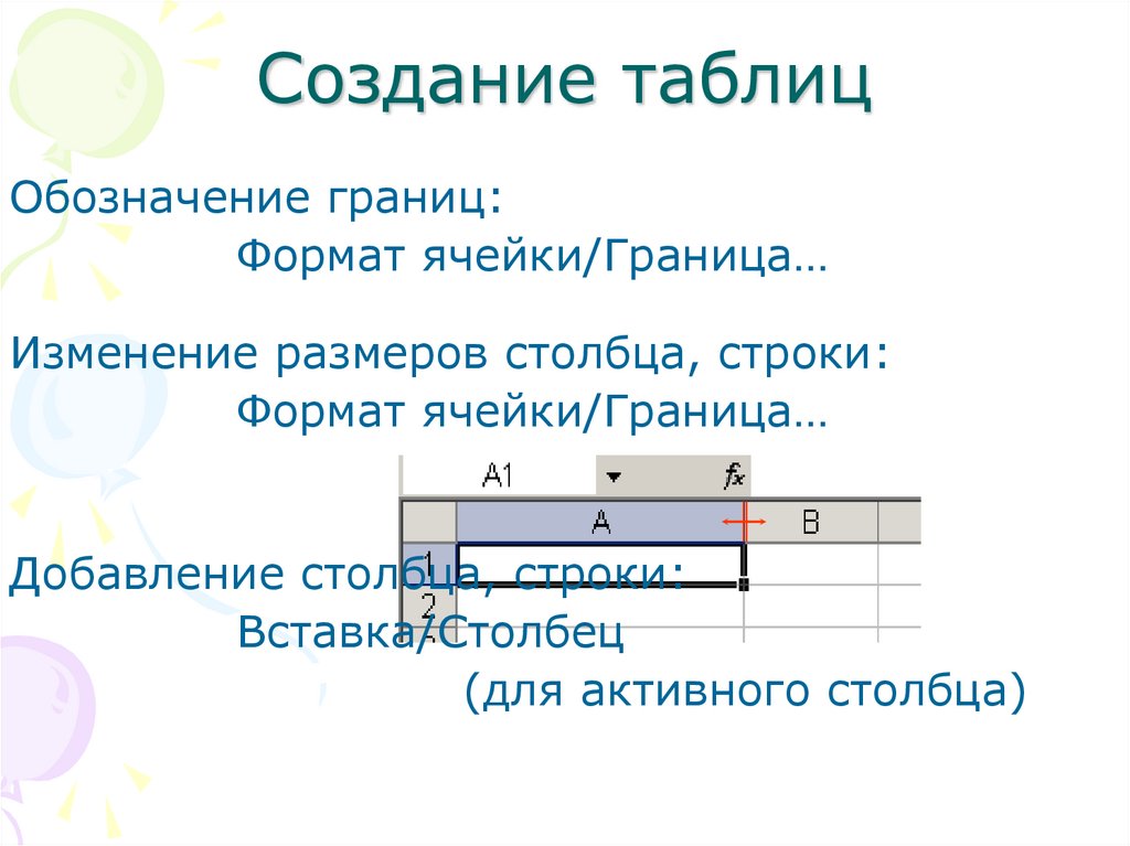 Создание таблиц