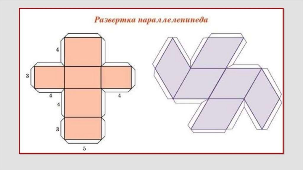 Схема параллелепипеда из бумаги для склеивания с размерами