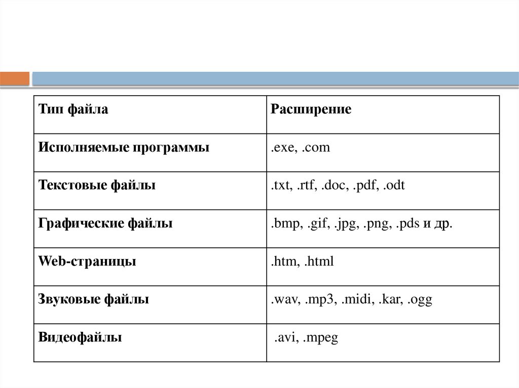 Файлы web страниц имеют расширения. Графические файлы имеют расширение. Информационные объекты различных видов.