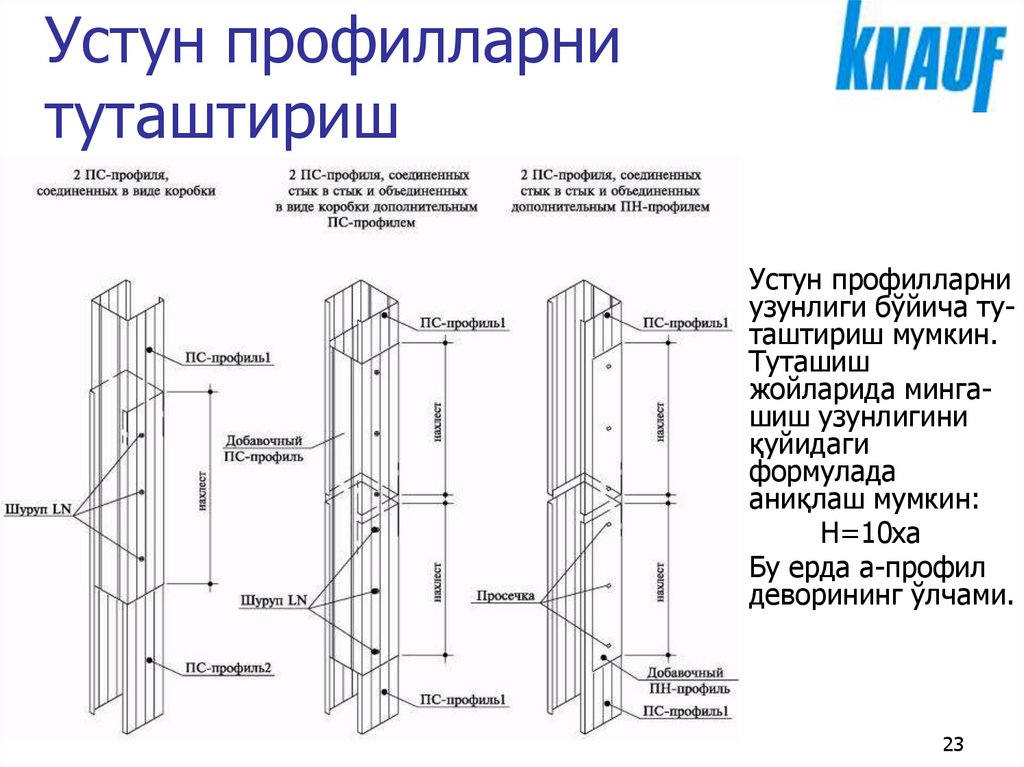 Устун профилларни туташтириш