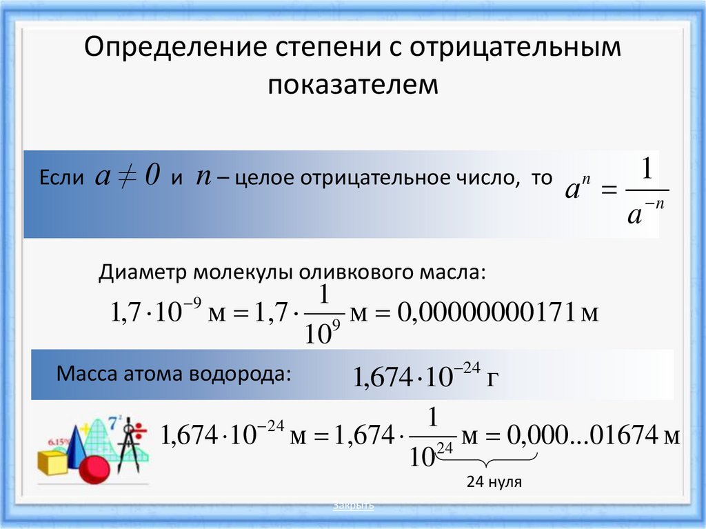 Понятие степени с целым отрицательным показателем 8 класс презентация