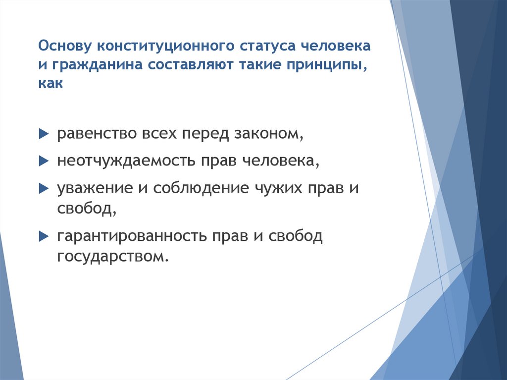 Конституционный статус человека и гражданина сша. Принципы конституционного статуса личности. Конституционный статус личности.