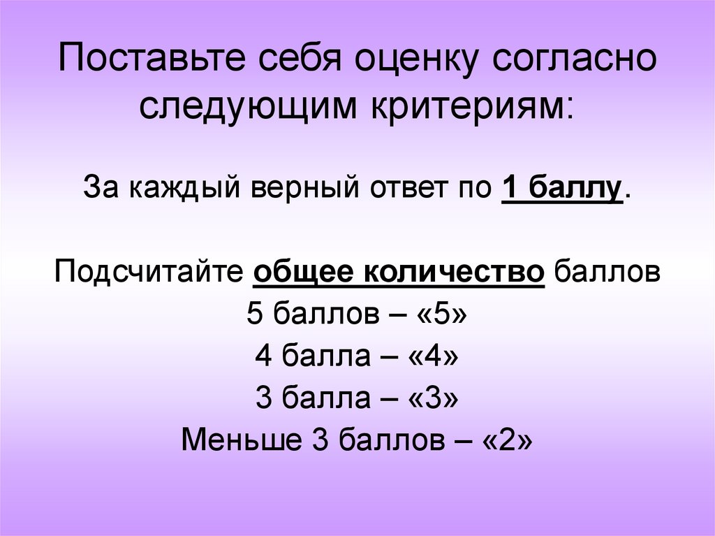 Поставьте себя оценку согласно следующим критериям: