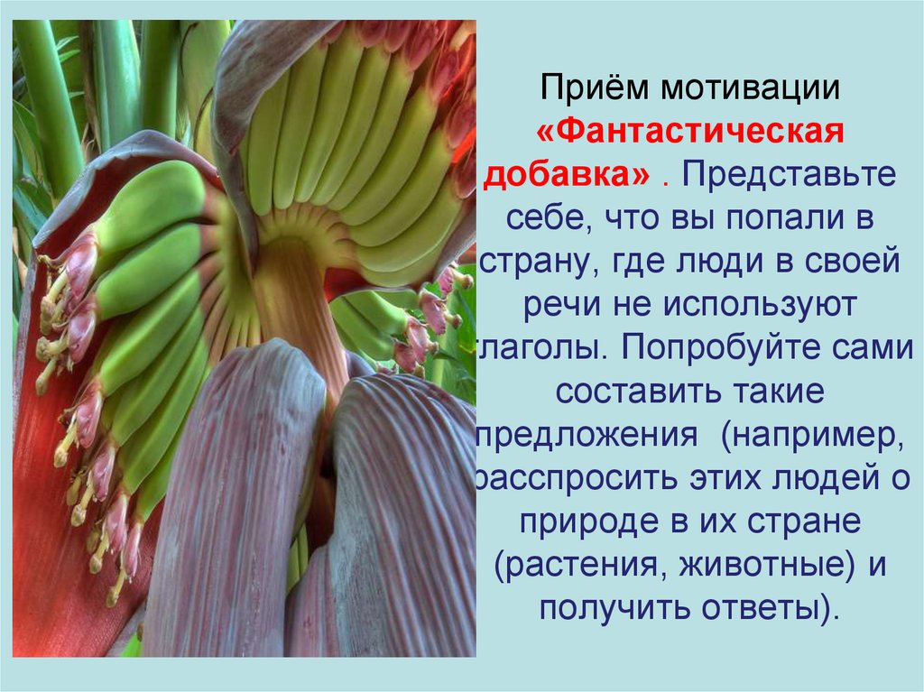 Приём мотивации «Фантастическая добавка» . Представьте себе, что вы попали в страну, где люди в своей речи не используют
