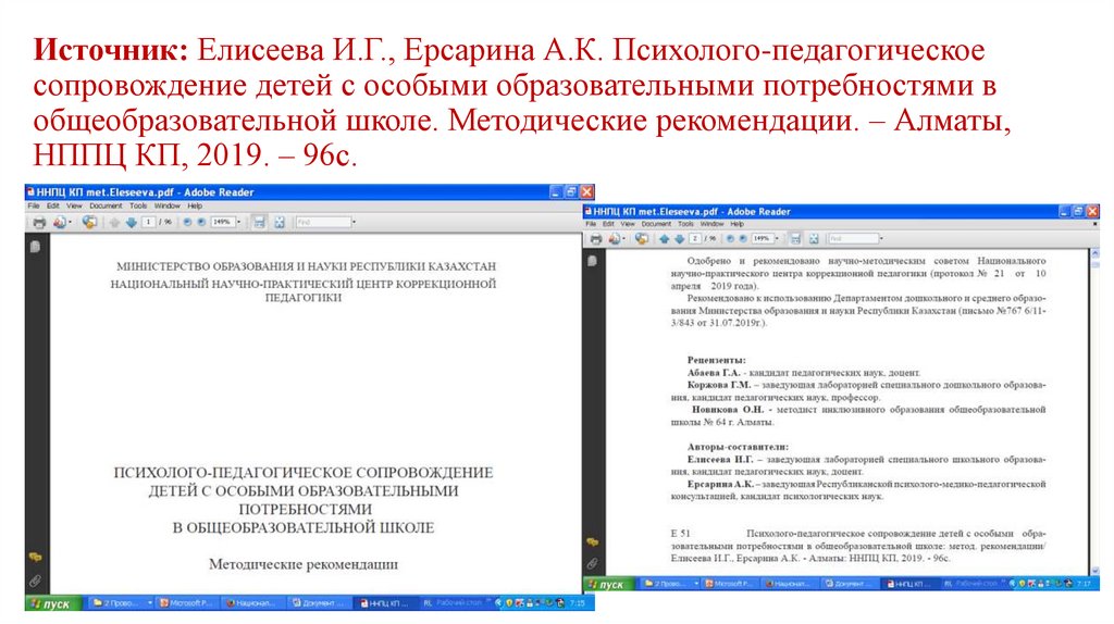 Источник: Елисеева И.Г., Ерсарина А.К. Психолого-педагогическое сопровождение детей с особыми образовательными потребностями в