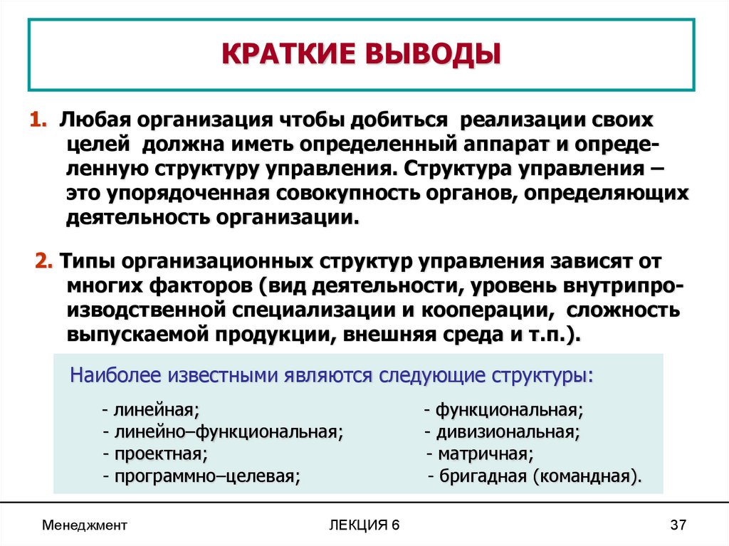 Достиг реализации. Структура управления сложность. Характеристика управления в любой организации. Вывод по организационным структурам управления. Любое предприятие.