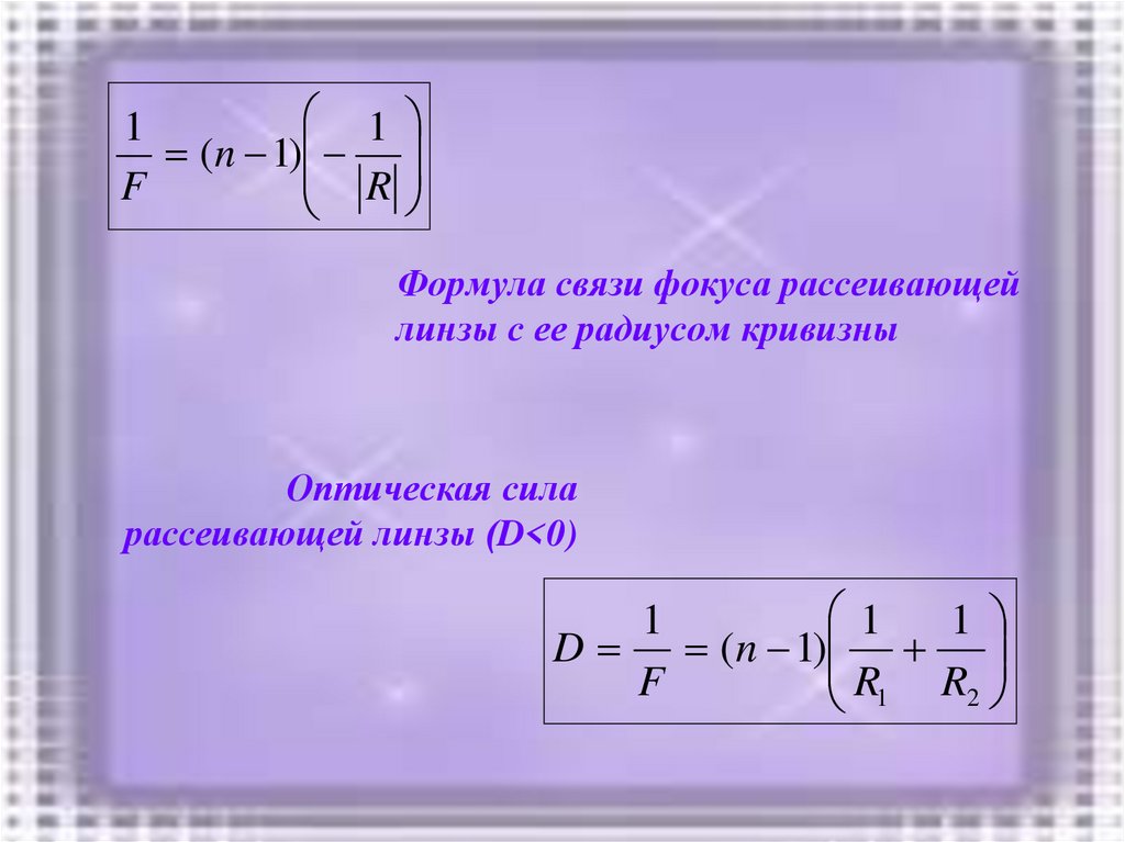 Формула для рассеивающей линзы с мнимым изображением